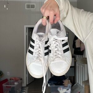 White and black Adidas Grand Court sneakers with Cloudfoam cushioning